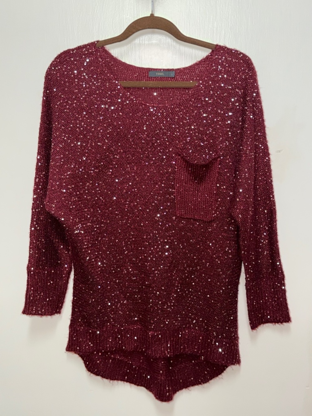 THML burgundy sequin knit sweater